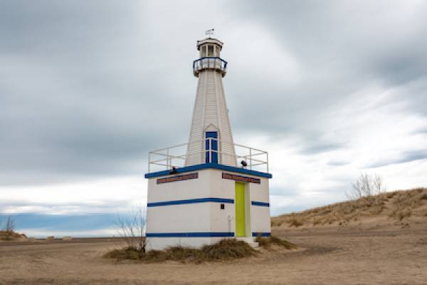 lighthouse on New Buffalo Beach on Lake Michigan